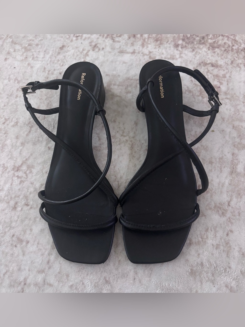 Reformation Serenity Block Heel Sandals Black Strappy Leather Size 9.5